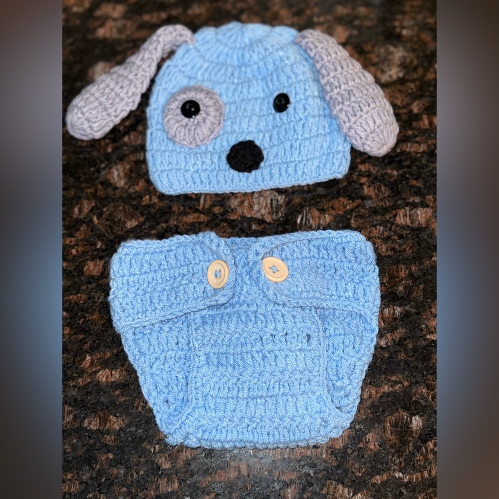 New Blue Puppy Dog Newborn Photo Shoot Set
